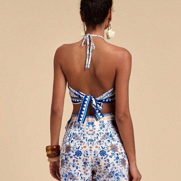 White Boho Women's Vacation Printed Sleeveless Top & Shorts Set - Picture 2 of 7